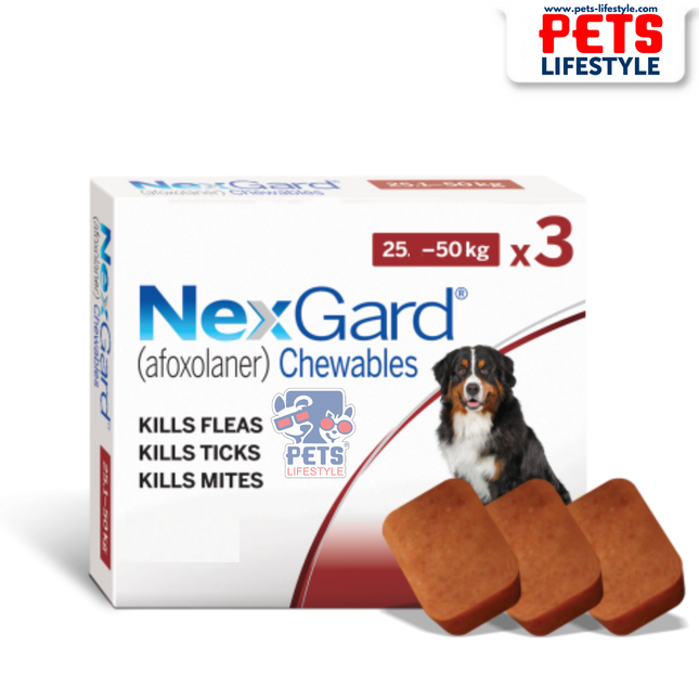 Nexgard Chewable Tablet | Kill Ticks | Fleas | Lice | 136mg | 25-50 kg Body Weight (1 Tab)