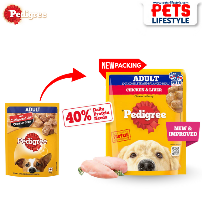 Pedigree Chicken & Liver Chunks in Gravy Adult Wet Dog Food - 70 g packs
