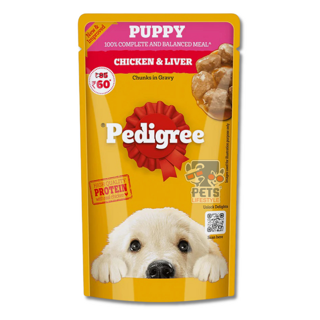 Pedigree Puppy Chicken & Liver Chunks in Gravy Wet Dog Food – 130g Pouch