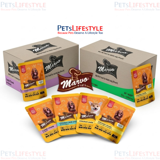 Marvo Wet Dog Food Collection with Chicken, Lamb and Chicken Liver Gravy Pouches for Adult Dogs