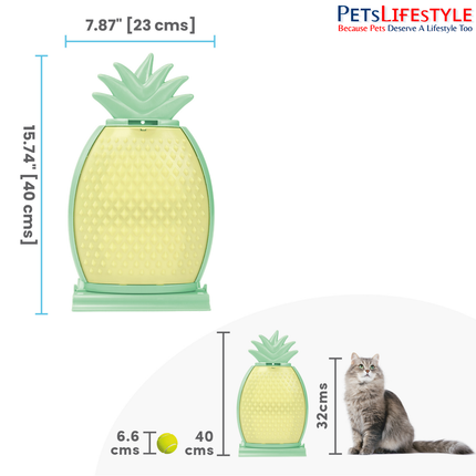 FOFOS Pineapple Kitty Comber Cat Scratcher & Self-Groomer – Yellow & Green, Freestanding / Under-Door / Wall-Mount, for All Cats & Kittens