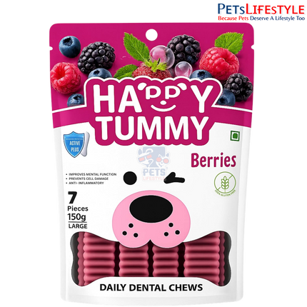 Gnawlers Happy Tummy Berries Dental Bone Treat for Dogs | Daily Dental Chew with Natural Berry Ingredients | 100% Natural Vegetarian Dog Treat