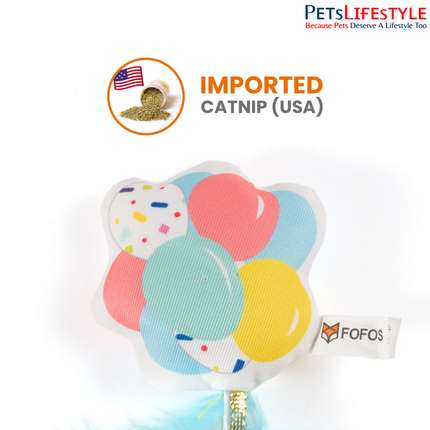 Fofos Birthday Balloon Cat Toy – Soft Plush Toy with US-Grade Organic Catnip & Real Feathers for Kittens & Cats