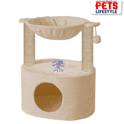 Canine Desk Dual Level Cat Bed and Scratching Post with Hammock