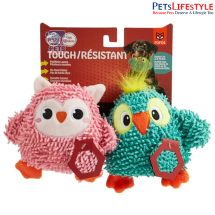 FOFOS Tough Dog Toy 2PK Owl & Bird – Plush Squeaky Dog Toys with Crinkle Sound for Interactive Play
