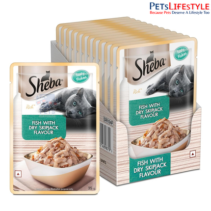 Sheba Fish with Dry Skipjack Flake Premium Cat Wet Food- 35gm
