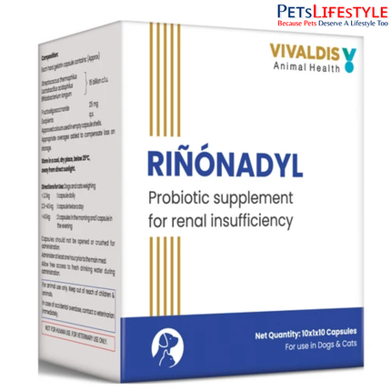 Vivaldis Rinonadyl Delayed-Release Capsules for Dogs & Cats – Renal Support for CKD (10 Capsules)