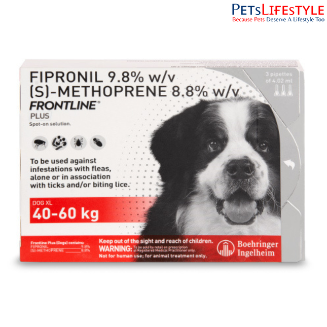 Frontline Plus Spot-On for Dogs 40–60 kg (4.02 ml) – Extra Large Dogs Flea & Tick Treatment