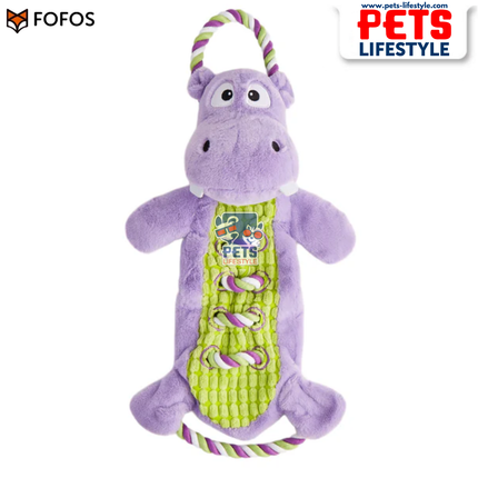 FOFOS Hippo Rope Tug Dog Toy Squeakers + Rope Limbs