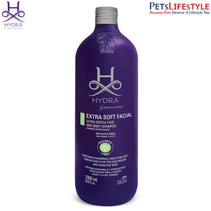 Hydra Extra Soft Professional Facial Pet Shampoo, Sulfate-Free and Hydroallergenic, 1000ml