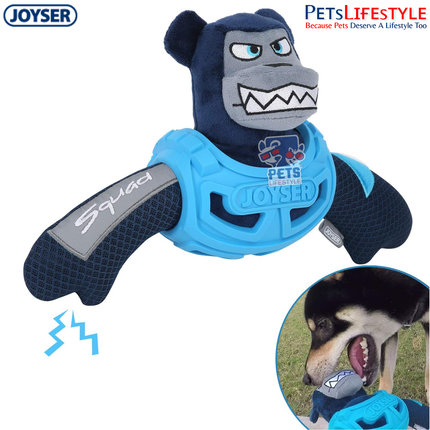 JOYSER Squad Armored Bear Plush Dog Toy with Squeaker – Blue (M/L)