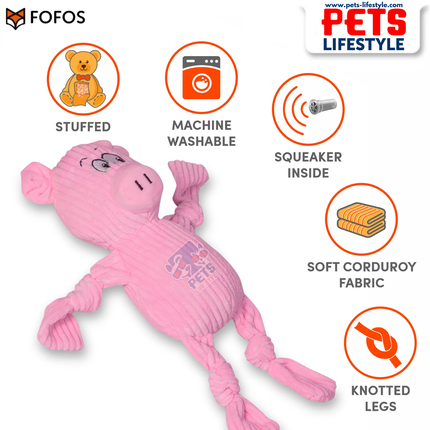 FOFOS Fluffy Pig Pink Dog Toy – Soft Corduroy Plush Toy with Squeaker