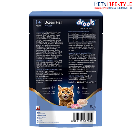 Drools Cat Mousse Ocean Fish Wet Cat Food 80g High Protein Smooth Texture
