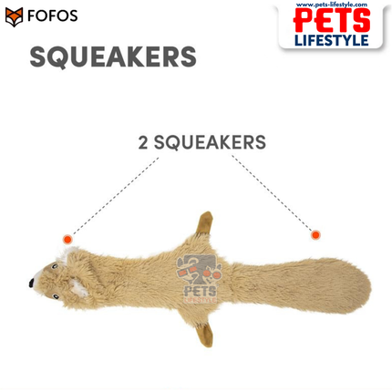 FOFOS Skinneez Squirrel Dog Toy – Stuffing-Free Plush Toy with Dual Squeakers