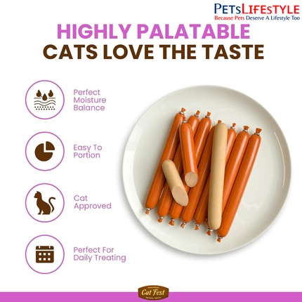 Catfest Bologna Sausages with Tender Crab – High-Protein Crab & Chicken Cat Treats, Gluten-Free, 60 g
