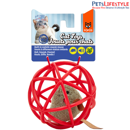 FOFOS Mouse in the Ball Cat Toy – Interactive Catnip Ball with Built-in Squeak Mouse (Roll, Squeak & Pounce)