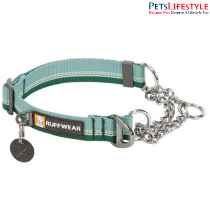 Ruffwear Chain Reaction Martingale Dog Collar River Rock Green | Reflective Limited-Cinch Training Collar with Stainless Steel Chain