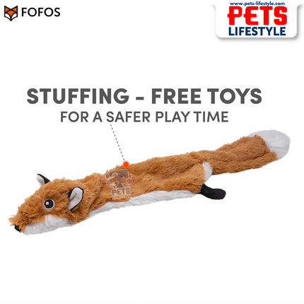 FOFOS Dog Toy Skinneez Fox Toy – Stuffing-Free Plush Toy with Dual Squeakers