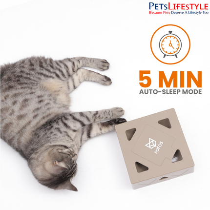 FOFOS ErratiCat Interactive Cat Toy – White, PIR Infrared Auto-Motion Toy with Real Feathers & Auto-Sleep Mode, Battery-Operated
