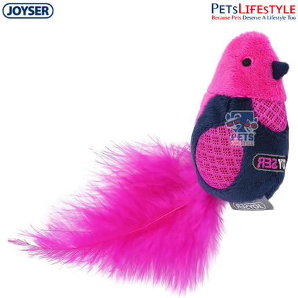 JOYSER Sound Chip Bird with Real Feathers – Pink/Blue | Interactive Electronic Cat Toy