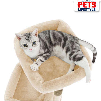 Canine Desk Kitten Cat Tree – Condo with Scratching Posts, Detachable Beds, Hanging Ball & Removable Cover