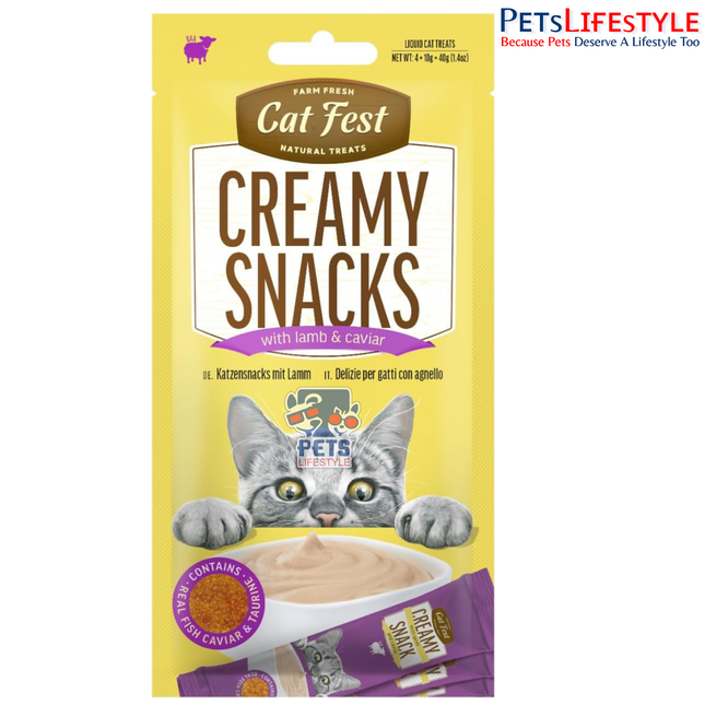 Cat Fest Creamy Snacks with Lamb & Caviar Cat Treats 40g | 100% Natural Lickable Cat Treat with Taurine