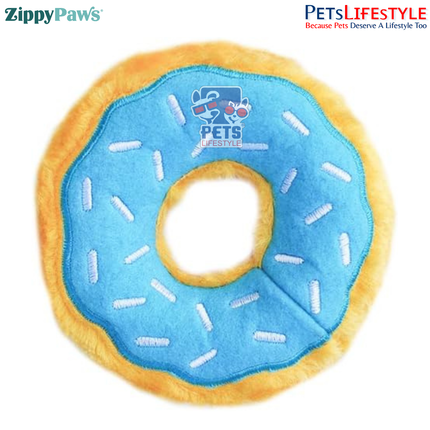 ZippyPaws Junior Donutz Dog Toy – Blueberry | Stuffing-Free Plush Chew Toy with Dual Squeakers