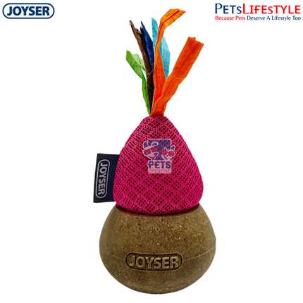 JOYSER Catnip WoBall Volcano with Ribbons – Pink/Brown | Interactive Wobble Cat Toy