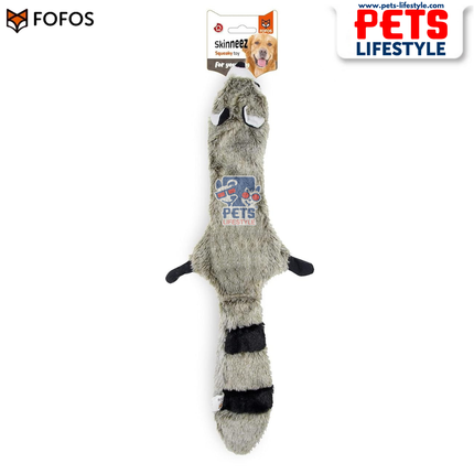 FOFOS Dog Toy Skinneez Raccoon Toy – Stuffing-Free Plush Toy with Dual Squeakers