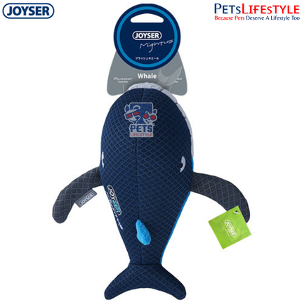 JOYSER Mightus Whale Plush Dog Toy with Squeaker – Blue (M)