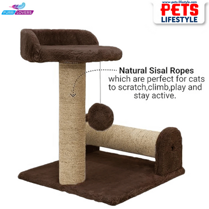 Canine Desk Soft Fur Fabric Activity Dual Jute Rope Scratching Post Cat Tree for Kittens & Cats