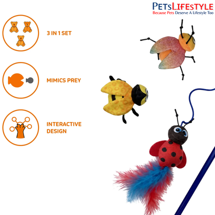 FOFOS Cat Toy – Bee, Bug & Ladybug with Wand