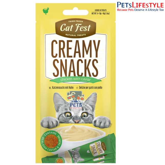 Cat Fest Creamy Snacks Chicken with Caviar Cat Treats 40g | 100% Natural Creamy Lickable Cat Treat with Taurine