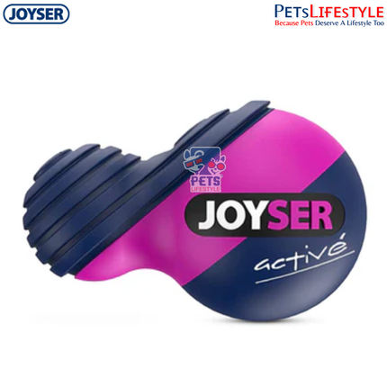 JOYSER Active TPU Duoball with Squeaker Durable Chew & Fetch Dog Toy – Blue/Pink (M)