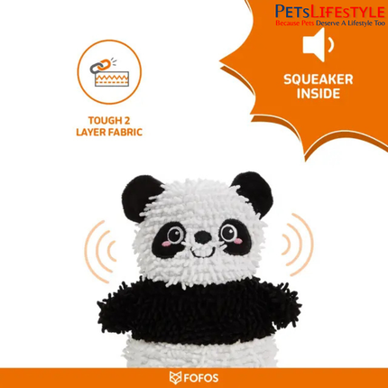 FOFOS Tough Dog Toy 2PK Bear & Panda – Dual-Layer Plush Squeaky Toys with Rope Body & Crinkle Paper for Dogs