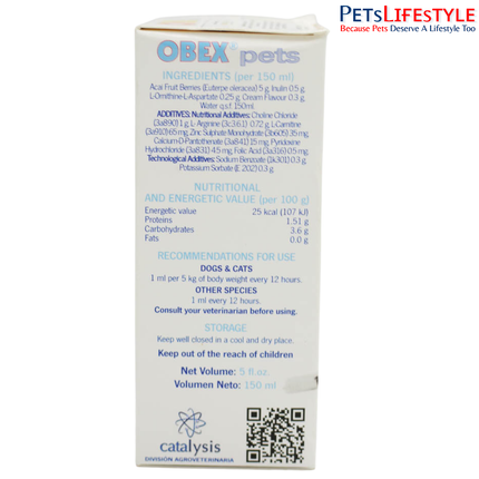 Vivaldis Obex Oral Solution 150 ml for Dogs & Cats – Nutritional Supplement for Weight Management