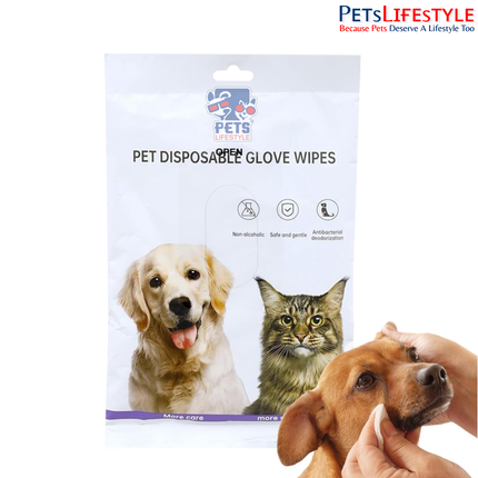 Hanrou Pet Disposable Glove Wipes Non-Alcoholic Antibacterial Grooming