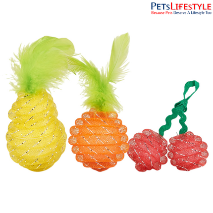 Fofos Fruity Netting Ball Cat Toy (Assorted) – Fruit-Themed Netting Ball with Bell Inside for Kittens & Cats