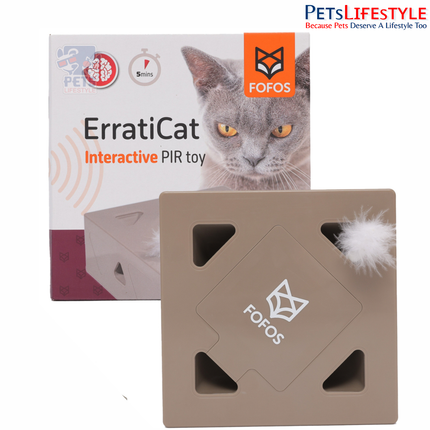 FOFOS ErratiCat Interactive Cat Toy – White, PIR Infrared Auto-Motion Toy with Real Feathers & Auto-Sleep Mode, Battery-Operated
