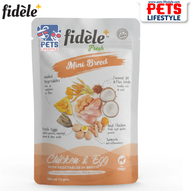 Fidele+ Mini Breed Fresh Chicken & Egg with Vegetables Wet Dog Food 70g | Grain Free | All Life Stages