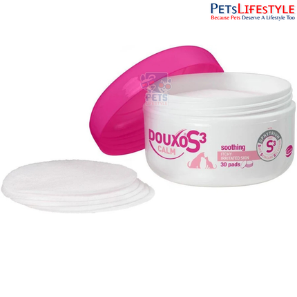 Douxo S3 Calm Pads for Dogs & Cats (30 Pads) | Leave-On Anti-Itch Hypoallergenic Skin Care Pads for Sensitive & Allergic Skin