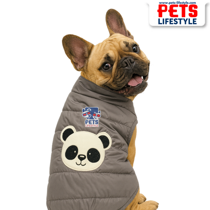 The PᴇᴛsLɪғᴇsᴛʏʟᴇ&nbsp;Quilted Jacket – Gray Panda Embroidered Pet Jacket