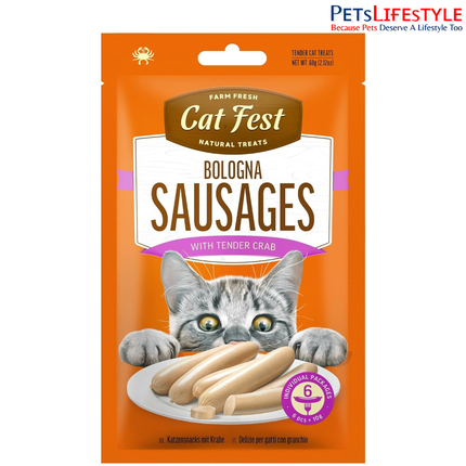 Catfest Bologna Sausages with Tender Crab – High-Protein Crab & Chicken Cat Treats, Gluten-Free, 60 g
