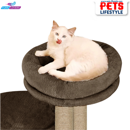 Canine Desk Cozy Cat Tree with Scratching Posts, Platforms and Dangling Toy