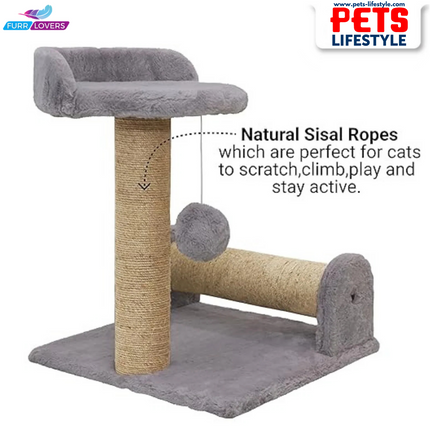 Canine Desk Soft Fur Fabric Activity Dual Jute Rope Scratching Post Cat Tree for Kittens & Cats
