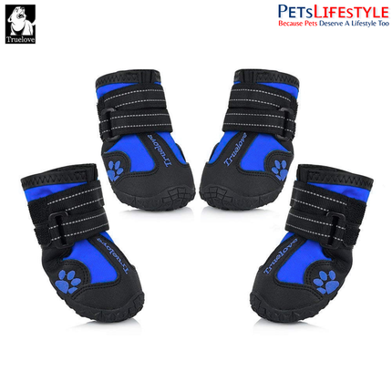 Truelove  Dog Boots (Royal Blue) Waterproof Dog Shoes , Non-Slip Paw Protection ( 4 SHOES )