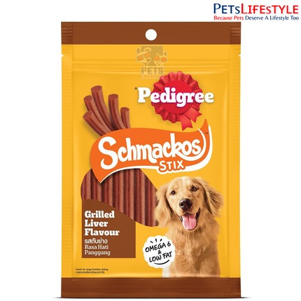 Pedigree Schmackos Stix Grilled Liver Flavour Dog Treat 70 g | Soft & Chewy Stix with Omega 6 & Low Fat