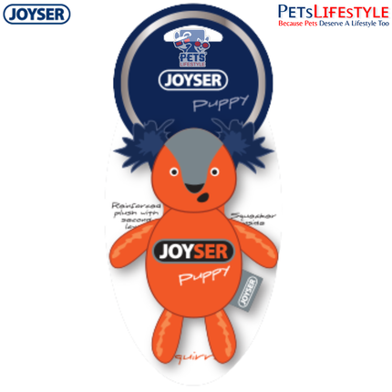 JOYSER Puppy Squirrel with Replaceable Squeaker Dog Toy – Orange (S/M)