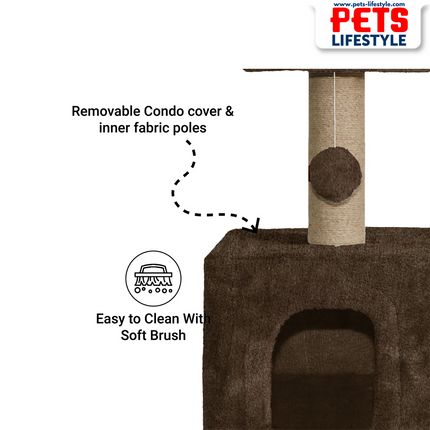 Canine Desk Soft Fur Condo Activity Cat Tree – Sisal/Jute Scratching Post with Hanging Ball
