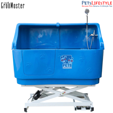 Groo Master H-114 Electric Lift Plastic Tub with Splash Back – Adjustable Grooming Bath Tub
